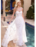 Strapless Beaded Ivory Lace Tulle Sheer Corset Wedding Dress